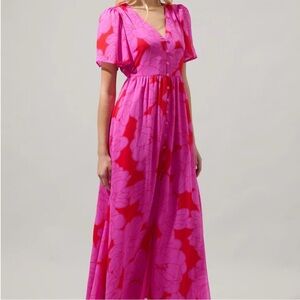 Sugarlips Zalea Floral Linana Button Front Maxi Dress
